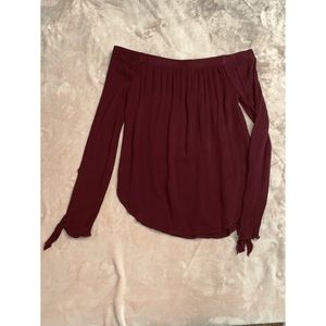 Maroon Off the Shoulder Long Sleeve Blouse